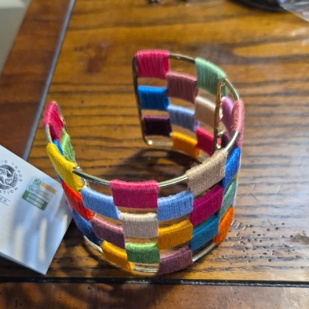 World Finds Ethical Bracelet Colorful Woven Cuff Bracelet NWT - Picture 3 of 17